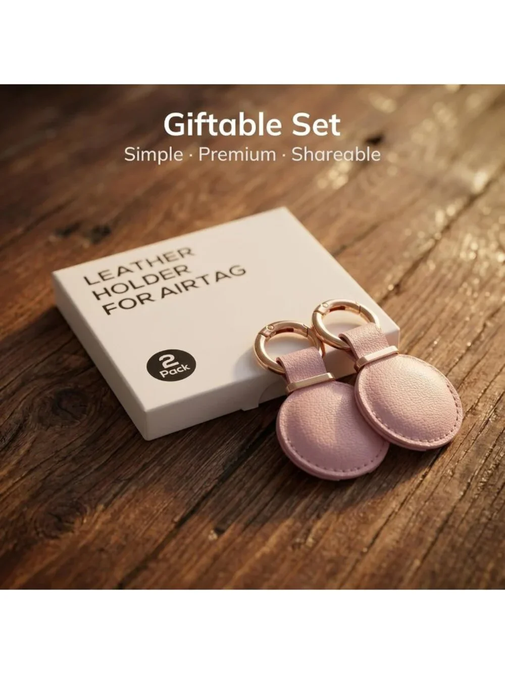 Genuine Leather AirTag Keychain Holder - 2 Pack, Secure Fit for Keys & Bags